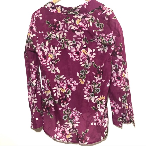 WHBM | Floral Button-Up Shirt Size 6 Fuchsia Purple Long Sleeve - Picture 4 of 5